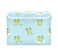 Grckit Storage Bins with Lids, Cute Chubby Frog Foldable Storage Cube Boxes Fabric Storage Organizer Basket for Home, Bedroom, Office, Closet (16.5x12.6x11.8)