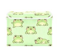 Grckit Storage Bins with Lids, Cute Chubby Frog Foldable Storage Cube Boxes Fabric Storage Organizer Basket for Home, Bedroom, Office, Closet (16.5x12.6x11.8)