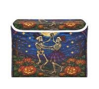 Grckit Storage Bins with Lids, Dancing Skeleton Duo Foldable Storage Cube Boxes Fabric Storage Organizer Basket for Home, Bedroom, Office, Closet (16.5x12.6x11.8)