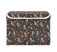 Grckit Storage Bins with Lids, Dancing Skeleton Florals Foldable Storage Cube Boxes Fabric Storage Organizer Basket for Home, Bedroom, Office, Closet (16.5x12.6x11.8)