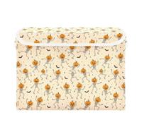 Grckit Storage Bins with Lids, Dancing Skeleton Pumpkins Foldable Storage Cube Boxes Fabric Storage Organizer Basket for Home, Bedroom, Office, Closet (16.5x12.6x11.8)
