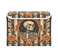 Grckit Storage Bins with Lids, Framed Skeleton Art Foldable Storage Cube Boxes Fabric Storage Organizer Basket for Home, Bedroom, Office, Closet (16.5x12.6x11.8)