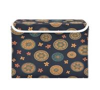 Grckit Storage Bins with Lids, Ornamental Mandala Design Foldable Storage Cube Boxes Fabric Storage Organizer Basket for Home, Bedroom, Office, Closet (16.5x12.6x11.8)