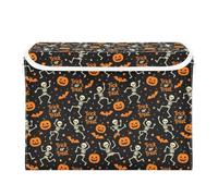 Grckit Storage Bins with Lids, Skeleton Halloween Foldable Storage Cube Boxes Fabric Storage Organizer Basket for Home, Bedroom, Office, Closet (16.5x12.6x11.8)