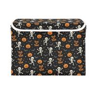 Grckit Storage Bins with Lids, Skeleton Halloween Foldable Storage Cube Boxes Fabric Storage Organizer Basket for Home, Bedroom, Office, Closet (16.5x12.6x11.8)