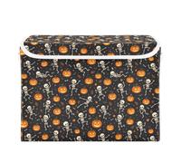 Grckit Storage Bins with Lids, Skeleton Pumpkin Foldable Storage Cube Boxes Fabric Storage Organizer Basket for Home, Bedroom, Office, Closet (16.5x12.6x11.8)
