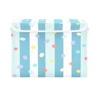 Grckit Storage Bins with Lids, Striped Polka Dots Foldable Storage Cube Boxes Fabric Storage Organizer Basket for Home, Bedroom, Office, Closet (16.5x12.6x11.8)