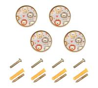 Grckit Tender Lion Pattern Round Drawer Knobs 1.26 Inch/32mm Drawer Pulls Cabinet Dresser Handles for Kitchen Cabinet Dresser Drawer Hardware, 4-Pack