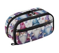 Grckit Three Cartoon Gnomes Pencil Case, Large Capacity Multi-Compartment Organizer with Elastic Pen Loops, Clear View Window, Dual Zipper, 8.3 x 3.1 x 4.9 Inches