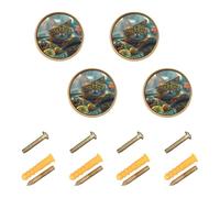 Grckit Traditional Chicken Round Drawer Knobs 1.26 Inch/32mm Drawer Pulls Cabinet Dresser Handles for Kitchen Cabinet Dresser Drawer Hardware, 4-Pack