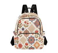 Grckit Vintage Folk Motif Backpack for Women, 14L Lightweight Small Daypack with Zipper Pockets for Work Travel