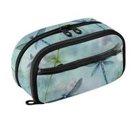 Grckit Watercolor Dragonflies Pencil Case, Large Capacity Multi-Compartment Organizer with Elastic Pen Loops, Clear View Window, Dual Zipper, 8.3 x 3.1 x 4.9 Inches