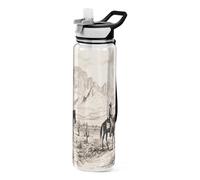 Grckit Western Cowboy Theme Water Bottle 32oz Tritan BPA-free Leak-proof Sports Water Bottle with Carry Strap for Hiking Camping Gym Outdoors
