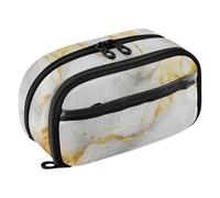 Grckit White Gold Marble Texture Pencil Case, Large Capacity Multi-Compartment Organizer with Elastic Pen Loops, Clear View Window, Dual Zipper, 8.3 x 3.1 x 4.9 Inches