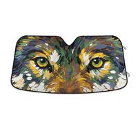 Grckit Windshield Sun Shade for Car Front Window, 53"x23.5" Universal Fit for Sedan SUV Truck, Foldable Accordion Car Sunshade Blocks UV Rays to Keep Vehicle Cool, Wolf Eyes