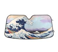 Grckit Windshield Sun Shade for Car Front Window, 53"x23.5" Universal Fit for Sedan SUV Truck, Foldable Accordion Car Sunshade Blocks UV Rays to Keep Vehicle Cool, Japanese Art Great Wave