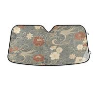 Grckit Windshield Sun Shade for Car Front Window, 55"x27.6" Universal Fit for Sedan SUV Truck, Foldable Accordion Car Sunshade Blocks UV Rays to Keep Vehicle Cool, Japanese Dragon Art