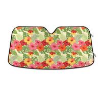 Grckit Windshield Sun Shade for Car Front Window, 55"x27.6" Universal Fit for Sedan SUV Truck, Foldable Accordion Car Sunshade Blocks UV Rays to Keep Vehicle Cool, Hibiscus Flower