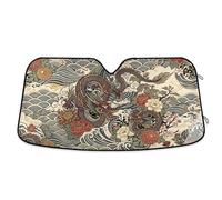 Grckit Windshield Sun Shade for Car Front Window, 57"x31.5" Universal Fit for Sedan SUV Truck, Foldable Accordion Car Sunshade Blocks UV Rays to Keep Vehicle Cool, Japanese Traditional Design