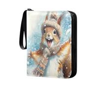 Grckit Winter Squirrel Watercolor Card Binder 4-Pocket, 400 Pockets Trading Cards Holder Games Card Albums Storage Organizer Case for Football, Baseball Cards