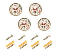 Grckit Woodland Santa Pattern Round Drawer Knobs 1.26 Inch/32mm Drawer Pulls Cabinet Dresser Handles for Kitchen Cabinet Dresser Drawer Hardware, 4-Pack