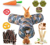 Grddaef Bunny Tunnel, Collapsible 3 Way Rabbit Tunnel and Tubes with Small Animal Hideout Chew Toys for Rabbit Guinea Pig Ferret Hamster