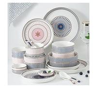 GRDDBZA Dinnerware Set Dinner Party Tableware Service Set 12pcs Dinnerware Sets, Pink and Blue Ceramics Dinner Set, British Stripes Dishes Tableware Set, Complete Porcelain Combination