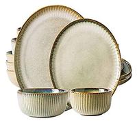 GRDDBZA Dinnerware Set Dinner Party Tableware Service Set 16pcs Dinnerware Sets, Ceramics Dinner Set for 4, Sky Brown Tableware Set, Complete Porcelain Combination, Retro Distressed Style