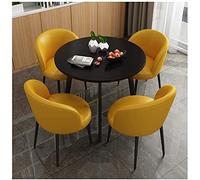 GRDDBZA Office Business Hotel Lobby Dining Table Set, Round Table Dining Table and Chair Combination Coffee Shop Bakery Simple The Mall Corridor Bedroom Study 1 Table and 4 Chairs 80cm(Color:Yellow)