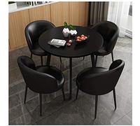 GRDDBZA Office Business Hotel Lobby Dining Table Set, Round Table Dining Table and Chair Combination Coffee Shop Bakery Simple The Mall Corridor Bedroom Study 1 Table and 4 Chairs 80cm(Color:Black)