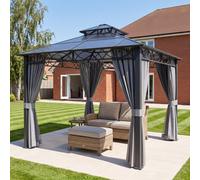 Grdn Living Arc 3M X 3M Hardtop Garden Gazebo With Double Polycarbonate Roof & Curtains
