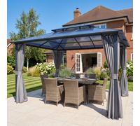 Grdn Living Retreat 3.6M X 3M Hardtop Garden Gazebo With Double Polycarbonate Roof & Curtains