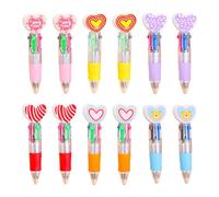 Greabuy 12Pcs Heart Shape Multicolored Pen 4-Color-in-1 Ballpoint Pen for Kid Valentines Exchange Gift Note Taking Journaling Valentines Pens for Adults