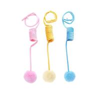 Greabuy 3 Pcs Pet Cat Interactive Spring Toy Pompon Kitten Chewing Playing Toy Kitten Colorful Spring Plush Furry
