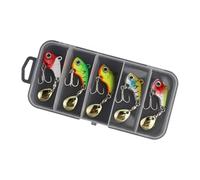 Greabuy 5Pcs Metal Fishing VIB Lures with Strong Treble Hook Rotating Metal Vib Vibrations Baits Spinner Spoon Easy to Use Fishing with Hook