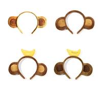 Greabuy Cartoon Animal Headbands Soft Faux Plush Monkey Ears Hairband Funny Banana Hair Hoop Creatures Theme Party