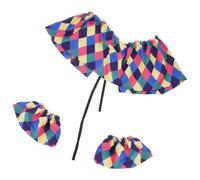 Greabuy Cosplay Costume Essential Colorful Checkered Clown Faux Collar and Wrist Cuffs Accessories Set for Themed Parties Clown Shawl and Wrist Cuffs Set