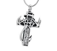 Greabuy Engravable Cremation Brooch with Secure Pet Ashes Urn & Chain, Oxidation Cremation Jewelry Cut Brooch with Secret Compartment