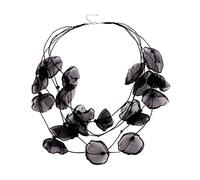 Greabuy Exaggerated Temperament Necklace Multilayer Lace Flower Gauze Art Necklace for Women Fabric Flower Piece