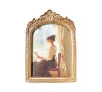 Greabuy Florals Carving Resins Picture Holder Antique Arched Photo Frame Includes Double Display Option Wall Hanging or Tabletop Antique Art Photo Art