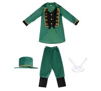 Greabuy Irish Lucky Shamrock Kids Show Costume Set with Hat Vest Scarf and Pants Cosplay Outfit for Patrick Day Dance Matching Irish Party Costume