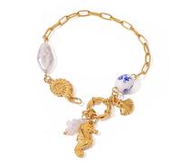 Greabuy Lightweight Coastal Bead Chain Bracelets with Conch Shell Pendant, Adjustable Wristband for Women Men Beach Accessories Adjustable Sea Star Shell Charm Bracelets with Pearls Accent