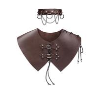 Greabuy Mercenary Knights Shoulder Armour Rivets Studded Choker Necklace Medieval Faux Leather Pauldron for LARP/Cosplay Halloween Medieval Shoulder Armour