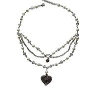 Greabuy Multi-layer Butterfly Love Necklace Simulated Pearl Butterfly Heart Choker Necklace Fairy Rosary Clavicle Chain