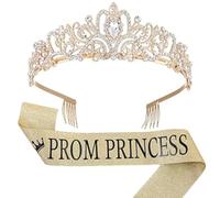 Greabuy Party Royal Crowns with Sashes for Men Women Birthday King Rhinestones Crowns Shoulder Wrap Set Evening Party Props