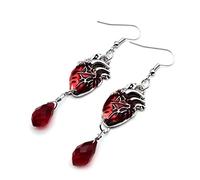 Greabuy The Beating Heart Asymmetrical Cuff Earrings Chain Ear Cuff Clip Jewelry Gothic for Vampire