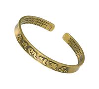 Greabuy Unique Heart Sutra Distressed Brass Wristband Wristlet with Open Sizing Detailing for Most Wrists Buddhist Prayer Bangle