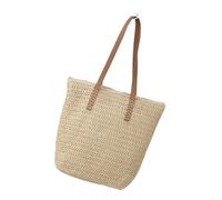 Greabuy Vintage Fashionable Straw Bag For Women With Zippered Shoulder Bag Casual Handbag For Beach And City Outings Retro Handbag