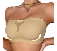 Greabuy Women ' s Invisible Wirefree Push Up Strapless Bra Builts in Pads Natural Shaping Back Closure Bandeau Bralette with Mesh Nonslip Strapless Bra