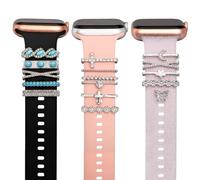 Greaciary 15pcs watch charms with 12pcs Decorative ring Loops 3pcs stud,metal Diamond Sliding Strap Accessories Compatible with Apple watch Silicone bands iwatch Series Rhinstone ornament (Blue Silver